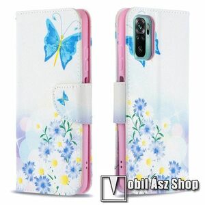Notesz / mappa tok - PILLANGÓ / VIRÁG MINTÁS - oldalra nyíló, rejtett mágneses záródás, belső zseb, asztali tartó funkció, szilikon belső - Xiaomi Redmi Note 10 / Note 10S / Poco M5s kép