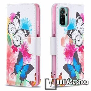 Notesz / mappa tok - PILLANGÓ / VIRÁG MINTÁS - oldalra nyíló, rejtett mágneses záródás, belső zseb, asztali tartó funkció, szilikon belső - Xiaomi Redmi Note 10 / Note 10S / Poco M5s kép