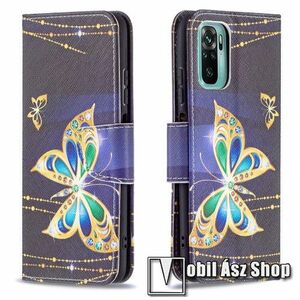 Notesz / mappa tok - PILLANGÓ MINTÁS - oldalra nyíló, rejtett mágneses záródás, belső zseb, asztali tartó funkció, szilikon belső - Xiaomi Redmi Note 10 / Note 10S / Poco M5s kép