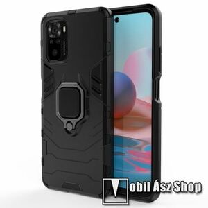 TRANSFORM PRO műanyag védő tok / hátlap - FEKETE - szilikon betétes, kitámasztható, fém ujjgyűrűvel, tapadófelület mágneses autós tartóhoz - ERŐS VÉDELEM! - Xiaomi Redmi Note 10 / Note 10S / Poco M5s kép