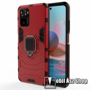 TRANSFORM PRO műanyag védő tok / hátlap - PIROS - szilikon betétes, kitámasztható, fém ujjgyűrűvel, tapadófelület mágneses autós tartóhoz - ERŐS VÉDELEM! - Xiaomi Redmi Note 10 / Note 10S / Poco M5s kép