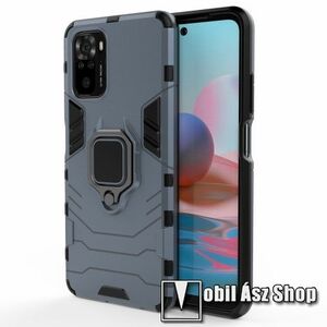 TRANSFORM PRO műanyag védő tok / hátlap - SÖTÉTKÉK - szilikon betétes, kitámasztható, fém ujjgyűrűvel, tapadófelület mágneses autós tartóhoz - ERŐS VÉDELEM! - Xiaomi Redmi Note 10 / Note 10S / Poco M5s kép