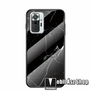 GLASS CASE műanyag védő tok / hátlap védő edzett üveg - MÁRVÁNY MINTÁS - FEKETE - szilikon szegély - Xiaomi Redmi Note 10 Pro / Redmi Note 10 Pro Max kép