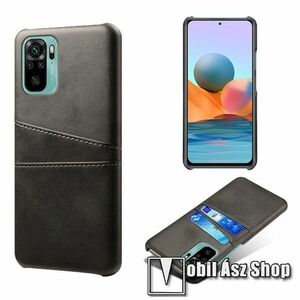 Műanyag védő tok / hátlap - műbőr borítás, bankkártyatartó zsebekkel - FEKETE - Xiaomi Redmi Note 10 / Note 10S / Poco M5s kép
