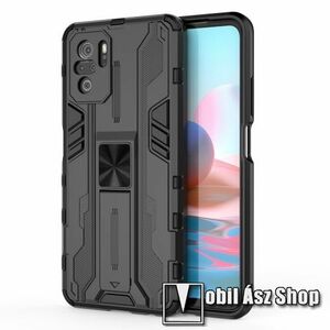 OTT! COMBO műanyag védő tok / hátlap - FEKETE - szilikon betétes, asztali tartó funkciós, tapadófelület mágneses autós tartóhoz, ERŐS VÉDELEM! - Xiaomi Redmi Note 10 / Note 10S / Poco M5s kép