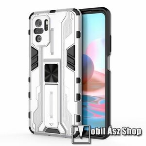 OTT! COMBO műanyag védő tok / hátlap - EZÜST - szilikon betétes, asztali tartó funkciós, tapadófelület mágneses autós tartóhoz, ERŐS VÉDELEM! - Xiaomi Redmi Note 10 / Note 10S / Poco M5s kép
