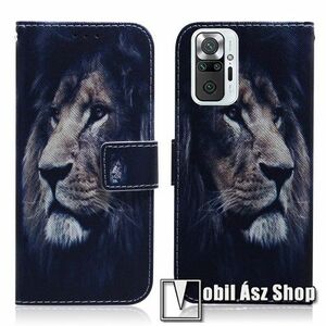 Notesz / mappa tok - OROSZLÁN MINTÁS - oldalra nyíló, rejtett mágneses záródás, belső zseb, asztali tartó funkció, szilikon belső - Xiaomi Redmi Note 10 Pro / Redmi Note 10 Pro Max kép