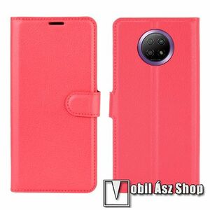 WALLET notesz tok / flip tok - PIROS - asztali tartó funkciós, oldalra nyíló, rejtett mágneses záródás, bankkártyatartó zseb, szilikon belső - Xiaomi Redmi Note 9T 5G / Redmi Note 9 5G kép