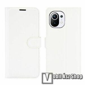 WALLET notesz tok / flip tok - FEHÉR - asztali tartó funkciós, oldalra nyíló, rejtett mágneses záródás, bankkártyatartó zseb, szilikon belső - Xiaomi Mi 11 kép
