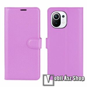 WALLET notesz tok / flip tok - LILA - asztali tartó funkciós, oldalra nyíló, rejtett mágneses záródás, bankkártyatartó zseb, szilikon belső - Xiaomi Mi 11 kép