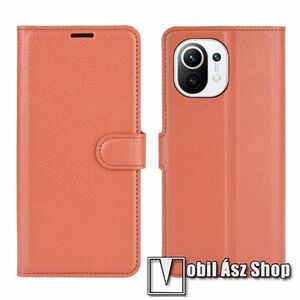 WALLET notesz tok / flip tok - BARNA - asztali tartó funkciós, oldalra nyíló, rejtett mágneses záródás, bankkártyatartó zseb, szilikon belső - Xiaomi Mi 11 kép