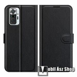WALLET notesz tok / flip tok - FEKETE - asztali tartó funkciós, oldalra nyíló, rejtett mágneses záródás, bankkártyatartó zseb, szilikon belső - Xiaomi Redmi Note 10 Pro / Redmi Note 10 Pro Max kép