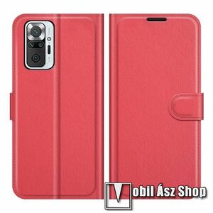 WALLET notesz tok / flip tok - PIROS - asztali tartó funkciós, oldalra nyíló, rejtett mágneses záródás, bankkártyatartó zseb, szilikon belső - Xiaomi Redmi Note 10 Pro / Redmi Note 10 Pro Max kép