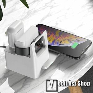 3 az 1-ben Apple Watch, Airpods és iPhone asztali tartó Qi Wireless asztali töltő funkcióval, 10W, csúszásgátló, microUSB port, gyorstöltés támogatás - FEHÉR kép
