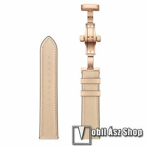 Okosóra szíj - BÉZS / ROSE GOLD - valódi bőr, pillangó csat, 120mm + 80mm hosszú, 22mm széles - SAMSUNG Galaxy Watch 46mm / Watch GT2 46mm / Watch GT 2e / Galaxy Watch3 45mm / Honor MagicWatch 2 46mm kép