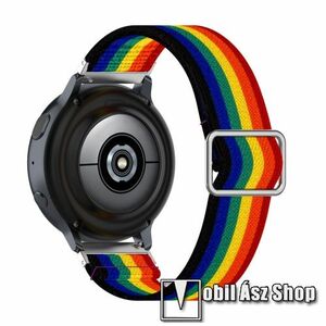 Okosóra szíj - szövet, sztreccses, állítható - SZIVÁRVÁNY MINTÁS - 222mm hosszú, 20mm széles - SAMSUNG Galaxy Watch 42mm / Amazfit GTS / Galaxy Watch3 41mm / HUAWEI Watch GT 2 42mm / Galaxy Watch Active / 2 kép