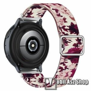 Okosóra szíj - szövet, sztreccses, állítható - RÓZSA MINTÁS - 222mm hosszú, 22mm széles - SAMSUNG Galaxy Watch 46mm / Watch GT2 46mm / Watch GT 2e / Galaxy Watch3 45mm / Honor MagicWatch 2 46mm kép
