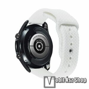 Okosóra szíj - szilikon, fonott mintás - FEHÉR - 160mm-től 200mm-es méretű csuklóig ajánlott, 95mm + 115mm hosszú, 22mm széles - SAMSUNG Galaxy Watch 46mm / Watch GT2 46mm / Watch GT 2e / Galaxy Watch3 45mm / Honor MagicWatch 2 46mm kép