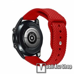 Okosóra szíj - szilikon, fonott mintás - PIROS - 160mm-től 200mm-es méretű csuklóig ajánlott, 95mm + 115mm hosszú, 22mm széles - SAMSUNG Galaxy Watch 46mm / Watch GT2 46mm / Watch GT 2e / Galaxy Watch3 45mm / Honor MagicWatch 2 46mm kép