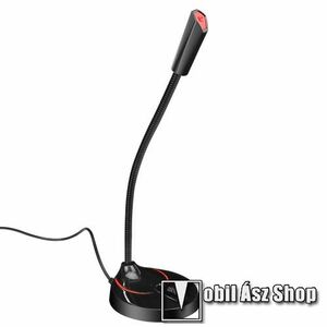 HXSJ F12 USB-s asztali mikrofon - 2m hosszú kábel, 2, 2KΩ, némító gomb, flexibilis állítható, csúszásgátló, 29.5 x 8 x 7cm - FEKETE kép