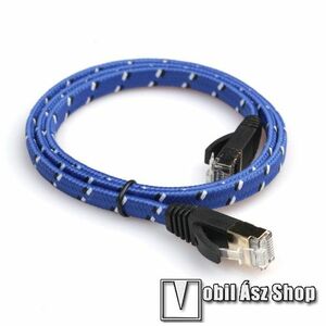 UTP CAT7 PATCH LAN KÁBEL - 1, 8m hosszú, szövettel bevont lapos kábel, 10 Gbps, árnyékolt RJ45 csatlakozók - KÉK kép