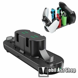 Kontrollertöltő állomás / dokkoló - Playstaton, Xbox és Nintendo Joy-Con, egyszerre 6 kontroller is tölthető vele, csúszásgátló gumitalp, LED jelzőfény, 56 x 160 x 55 mm - FEKETE kép