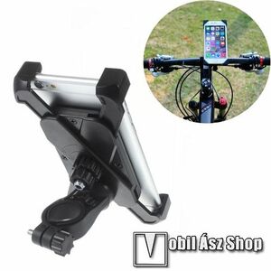 UNIVERZÁLIS biciklis / motoros / kerékpáros tartó konzol mobiltelefon készülékekhez - 360°-ban forgatható, hossz: 115-180mm-ig, szélesség: 58-90mm-ig nyíló bölcsővel, max 12mm-es vastag készülékhez, 22-35mm-es átmérőjű kormányra alkalmas - FEKETE kép