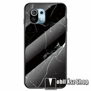 GLASS CASE műanyag védő tok / hátlap védő edzett üveg - FEKETE - MÁRVÁNY MINTÁS - szilikon szegély - Xiaomi Mi 11 Lite / Xiaomi Mi 11 Lite 5G kép