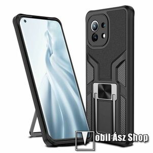 OTT! MILITARY ARMOR műanyag védő tok / hátlap - FEKETE - szilikon betétes, fém kitámasztó, tapadófelület mágneses autós tartóhoz, erősített sarkok - ERŐS VÉDELEM! - Xiaomi Mi 11 kép