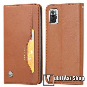 Notesz tok / flip tok - BARNA - asztali tartó funkciós, oldalra nyíló, rejtett mágneses záródás, bankkártyatartó zseb, szilikon belső - Xiaomi Redmi Note 10 / Note 10S / Poco M5s kép