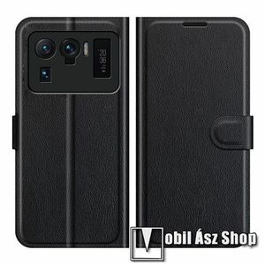 WALLET notesz tok / flip tok - FEKETE - asztali tartó funkciós, oldalra nyíló, rejtett mágneses záródás, bankkártyatartó zseb, szilikon belső - Xiaomi Mi 11 Ultra kép
