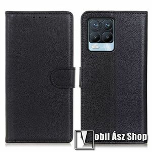 WALLET notesz tok / flip tok - FEKETE - asztali tartó funkciós, oldalra nyíló, rejtett mágneses záródás, bankkártyatartó zseb, szilikon belső - Realme 8 / 8 Pro kép