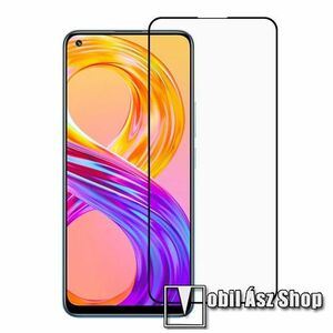 Előlap védő karcálló edzett üveg, TELJES KIJELZŐT VÉDI! - FEKETE - 9H, Arc Edge, A teljes felületén tapad! - Realme 8 / 8 Pro kép