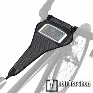 WEST BIKING UNIVERZÁLIS biciklis / kerékpáros tartó konzol mobiltelefon készülékekhez - cseppálló védő tokos kialakítás, cipzár, tépőzáras, kormány és ülés közé rögzíthető, 64 x 24cm - FEKETE kép