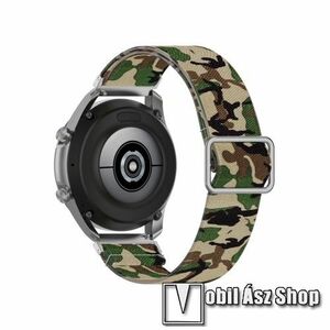 Okosóra szíj - szövet, sztreccses, állítható, 222mm hosszú, 20mm széles - ZÖLD TEREPMINTÁS - SAMSUNG Galaxy Watch 42mm / Amazfit GTS / Galaxy Watch3 41mm / HUAWEI Watch GT 2 42mm / Galaxy Watch Active / Active 2 kép
