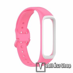Okosóra pót szíj - szilikon, 113 + 95mm hosszú - RÓZSASZÍN / FEHÉR - SAMSUNG Galaxy Fit 2 (SM-R220) kép