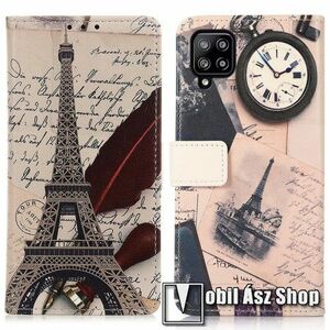 Notesz / mappa tok - EIFFEL TORONY MINTÁS - oldalra nyíló, rejtett mágneses záródás, belső zseb, asztali tartó funkció, szilikon belső - SAMSUNG Galaxy A22 4G (SM-A225F) kép
