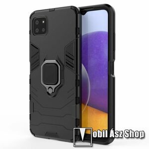 TRANSFORM PRO műanyag védő tok / hátlap - FEKETE - szilikon betétes, kitámasztható, fém ujjgyűrűvel, tapadófelület mágneses autós tartóhoz - ERŐS VÉDELEM! - SAMSUNG Galaxy A22 5G (SM-A226) / Galaxy F42 5G (SM-E426B/DS) kép
