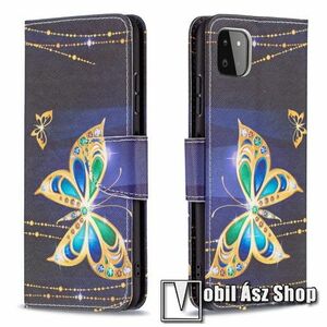 Notesz / mappa tok - PILLANGÓ MINTÁS - oldalra nyíló, rejtett mágneses záródás, belső zseb, asztali tartó funkció, szilikon belső - SAMSUNG Galaxy A22 5G (SM-A226) / Galaxy F42 5G (SM-E426B/DS) kép