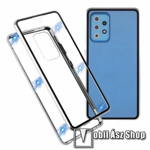 Alumínium védő keret / hátlap - EZÜST - 360°-os védelem, alumínium védő keret, mágneses előlap + hátlap keret, előlap + hátlap védő edzett üveggel - SAMSUNG Galaxy A72 5G (SM-A726F) / Galaxy A72 4G (SM-A725F) kép