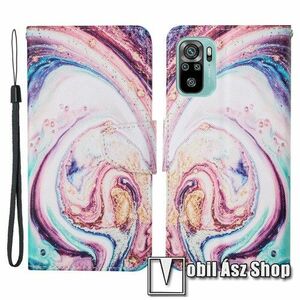 Notesz / mappa tok - SZÍNES MÁRVÁNY MINTÁS - oldalra nyíló, rejtett mágneses záródás, belső zseb, asztali tartó funkció, szilikon belső - Xiaomi Redmi Note 10 / Note 10S / Poco M5s kép