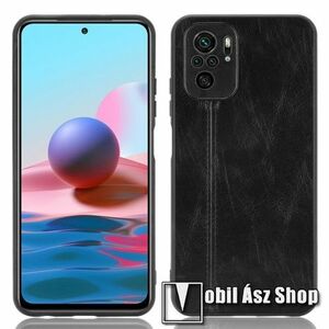 Műanyag védőtok / hátlap - FEKETE - szilikon keret, PU bőrrel bevont hátlap - Xiaomi Redmi Note 10 / Note 10S / Poco M5s kép
