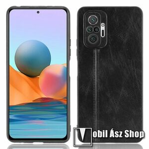 Műanyag védőtok / hátlap - FEKETE - szilikon keret, PU bőrrel bevont hátlap - Xiaomi Redmi Note 10 Pro / Redmi Note 10 Pro Max kép