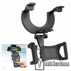 UNIVERZÁLIS gépkocsi / autós tartó - 22-52mm-es visszapillantóra tehető, 360°-ban elforgatható, 60–90 mm-ig állítható bölcső - FEKETE kép