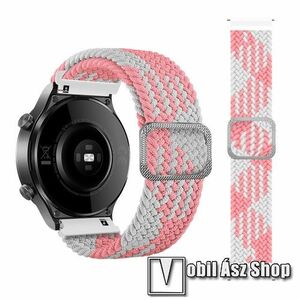 Okosóra szíj - szövet, sztreccses, állítható - RÓZSASZÍN / FEHÉR - 240mm hosszú, 22mm széles - SAMSUNG Galaxy Watch 46mm / Watch GT2 46mm / Watch GT 2e / Galaxy Watch3 45mm / Honor MagicWatch 2 46mm kép