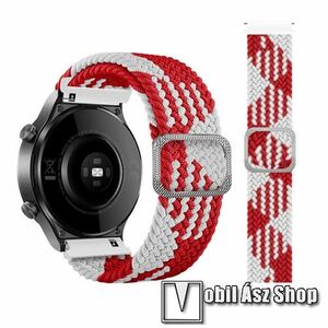 Okosóra szíj - szövet, sztreccses, állítható - FEHÉR / PIROS - 240mm hosszú, 22mm széles - SAMSUNG Galaxy Watch 46mm / Watch GT2 46mm / Watch GT 2e / Galaxy Watch3 45mm / Honor MagicWatch 2 46mm kép