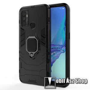 TRANSFORM PRO műanyag védő tok / hátlap - FEKETE - szilikon betétes, kitámasztható, fém ujjgyűrűvel, tapadófelület mágneses autós tartóhoz - ERŐS VÉDELEM! - Oppo A53 / Oppo A32 (2020) kép