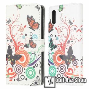 Notesz / mappa tok - VIRÁG / PILLANGÓ MINTÁS - oldalra nyíló, rejtett mágneses záródás, belső zseb, asztali tartó funkció, szilikon belső - SAMSUNG Galaxy Xcover 5 (SM-G525F) kép