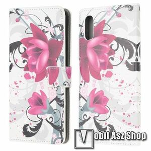 Notesz / mappa tok - LÓTUSZVIRÁG MINTÁS - oldalra nyíló, rejtett mágneses záródás, belső zseb, asztali tartó funkció, szilikon belső - SAMSUNG Galaxy Xcover 5 (SM-G525F) kép