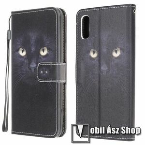 Notesz / mappa tok - FEKETE CICA MINTÁS - oldalra nyíló, rejtett mágneses záródás, belső zseb, asztali tartó funkció, szilikon belső - SAMSUNG Galaxy Xcover 5 (SM-G525F) kép